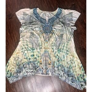 World Unity Boho Tunic 3X Blue Beaded Crochet Embellished Festival Bohemian